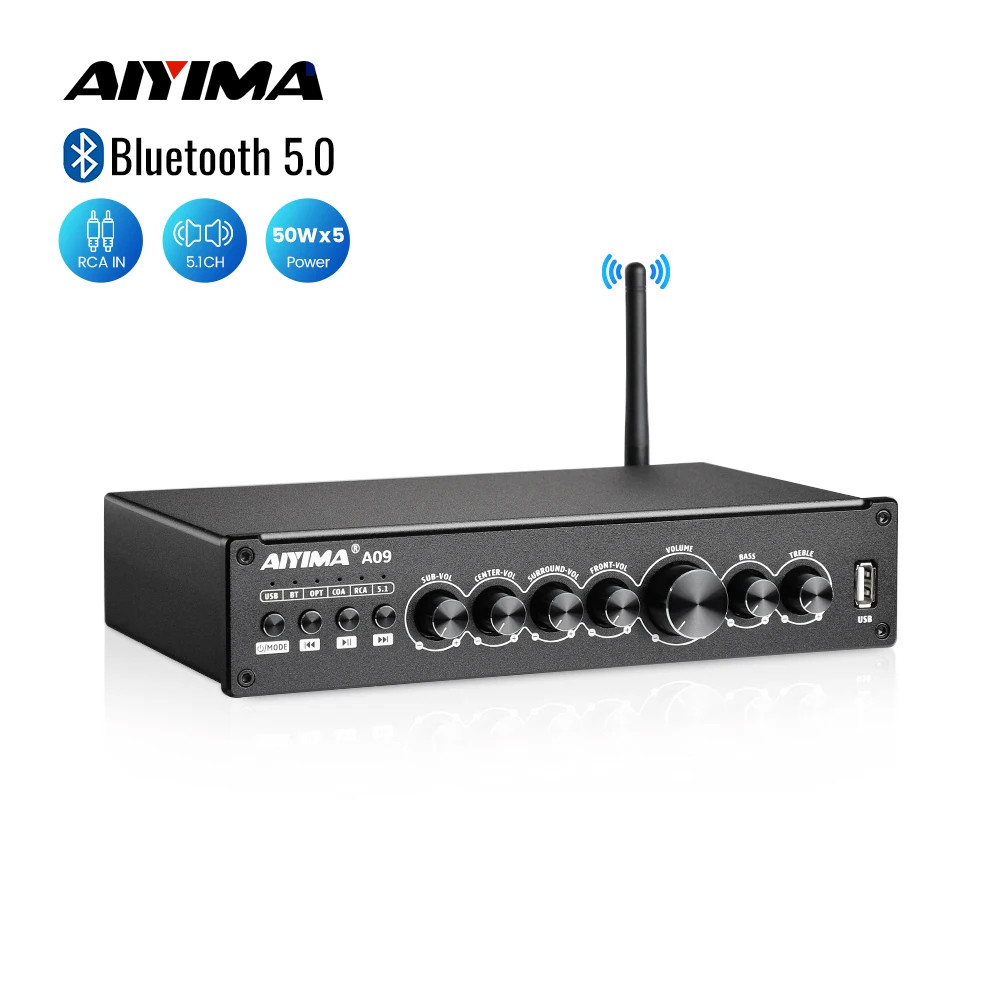 Aiyima A09 Tpa3116 Power Amplifier Hifi Bluetooth 5.0 Subwoofer Amplifier 5.1 Surround Amplificador