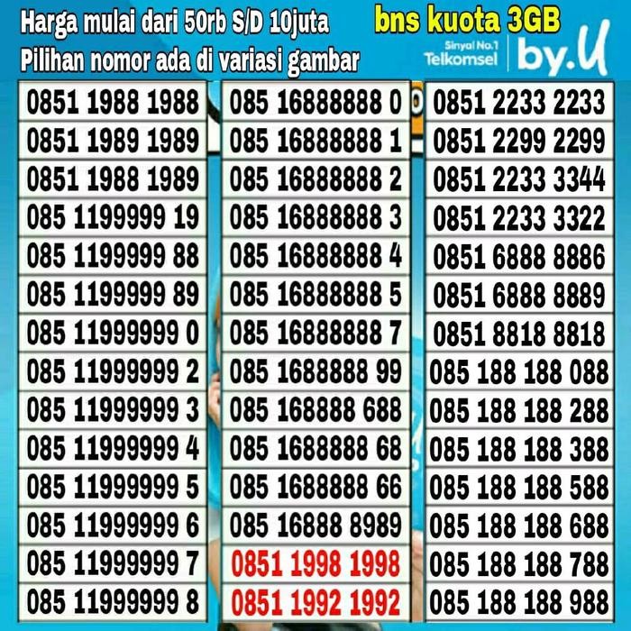 BdGGadget- Kartu Perdana By.U Nomor Cantik Telkomsel By.U Kuota 3Gb 22 33 22