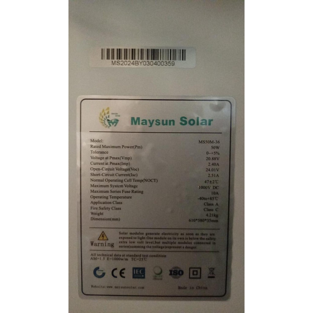 MURAH Solar Panel Mono Shingled 50WP Maysun Solar PV Solarcell