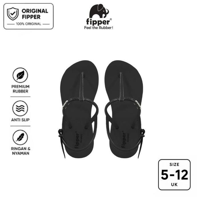 Fipper Strappy Sandal Tali Sandal Fashion Anti Slip Wanita Perempuan Original Ringan Nyaman Black