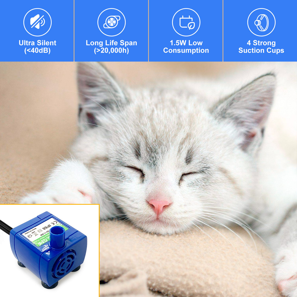 Cat Water Dispenser Pump Pet Water Dispenser Pump USB Replacement Pump Submersible Motor Stainless