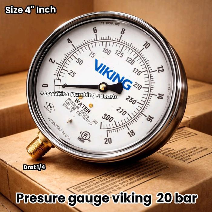 VIKING PRESURE GAUGE 20 BAR SIZE 4 INCH DRAT 1/4 ACCESORIS PLUMBING JAKARTA