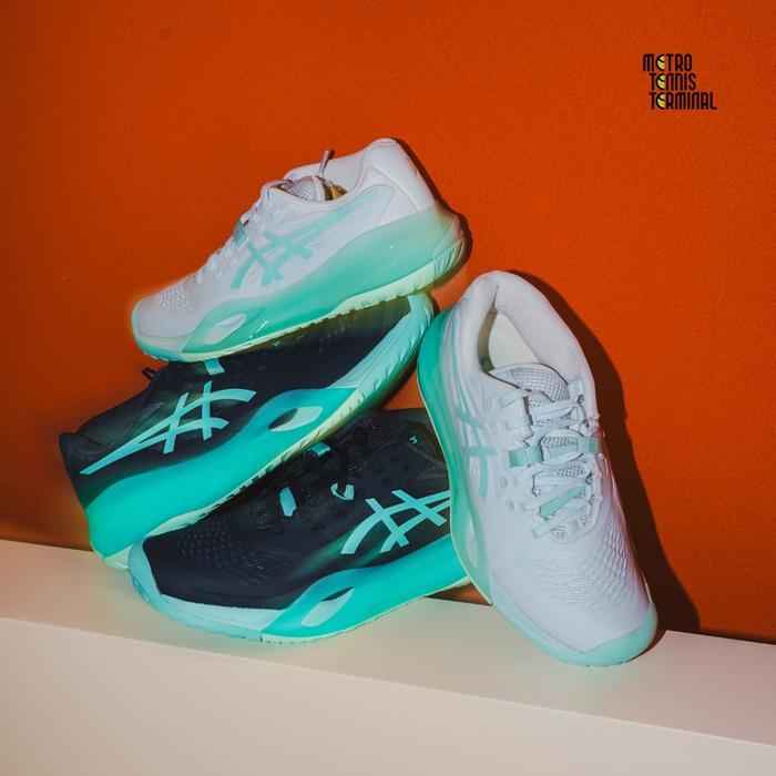 Asics Gel Resolution X Tennis Shoes Men Night Sky / Illuminate Mint & Women Light Blue / Oasis Green