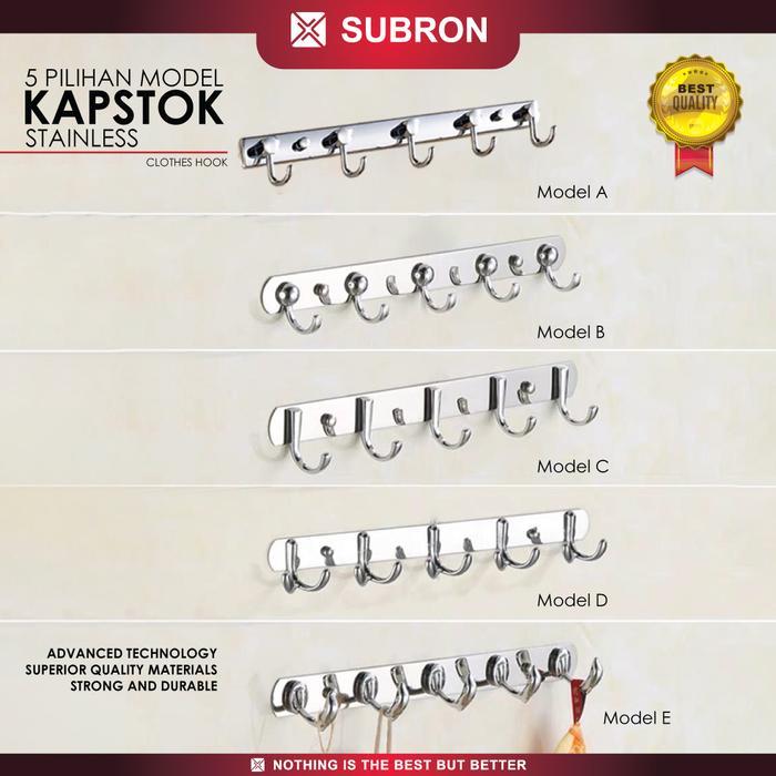 Subron Kapstok Hanger Stainless Steel 5 Kait 5 Pilihan Model