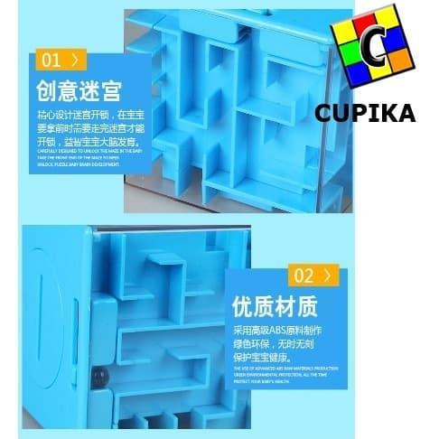 Cube 3X3 3D Maze Puzzle Biru Celengan Piggy Bank