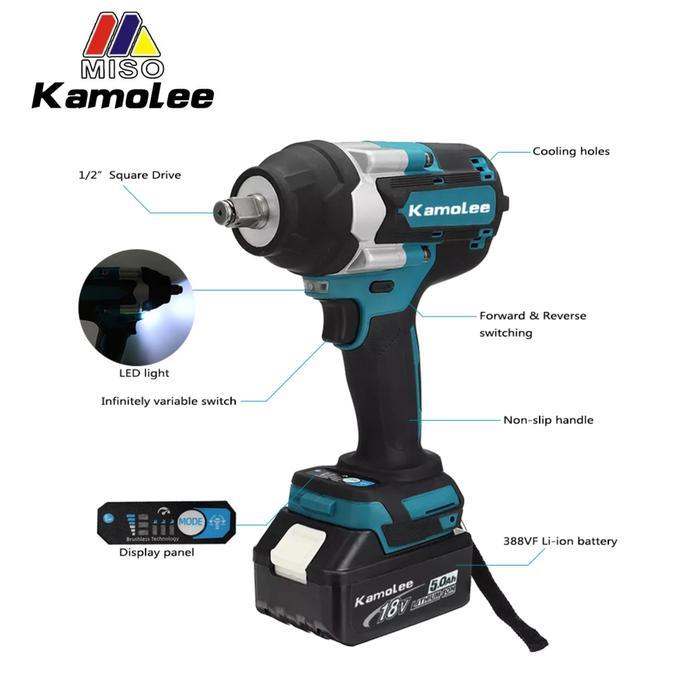 Kamolee Tools DTW700 1800N.m Torsi Kunci Pas-Cordless Impact Wrench
