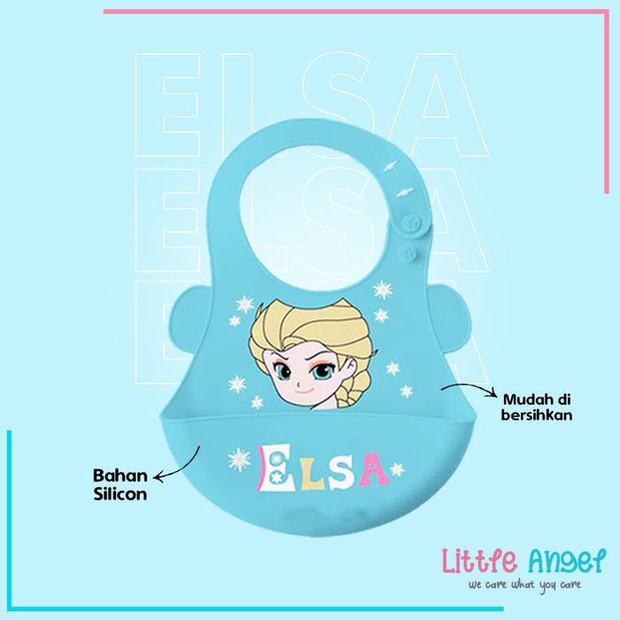 Baby Bib Celemek Makan Bayi Slaber Silikon Anak Bibs Karakter Elsa Stitch Mickey Mini Karet Baby