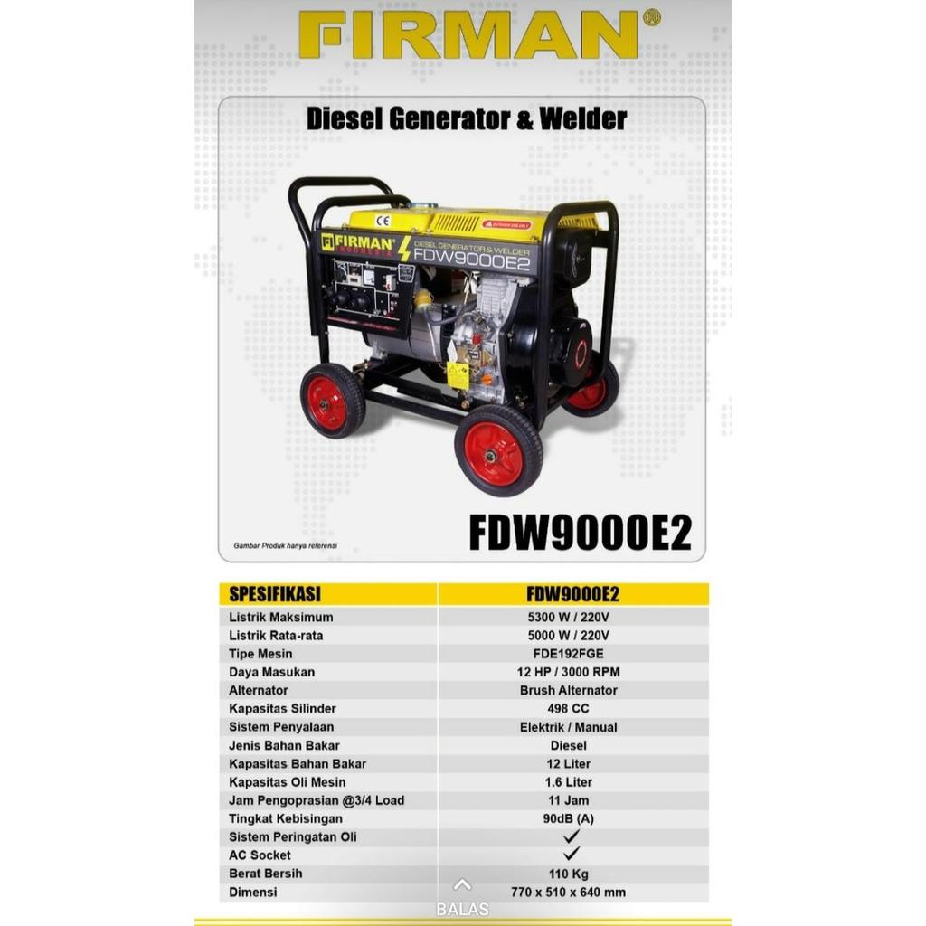 DIESEL WELDING GENERATOR FDW-9000E2 FIRMAN PROMO TERMURAH
