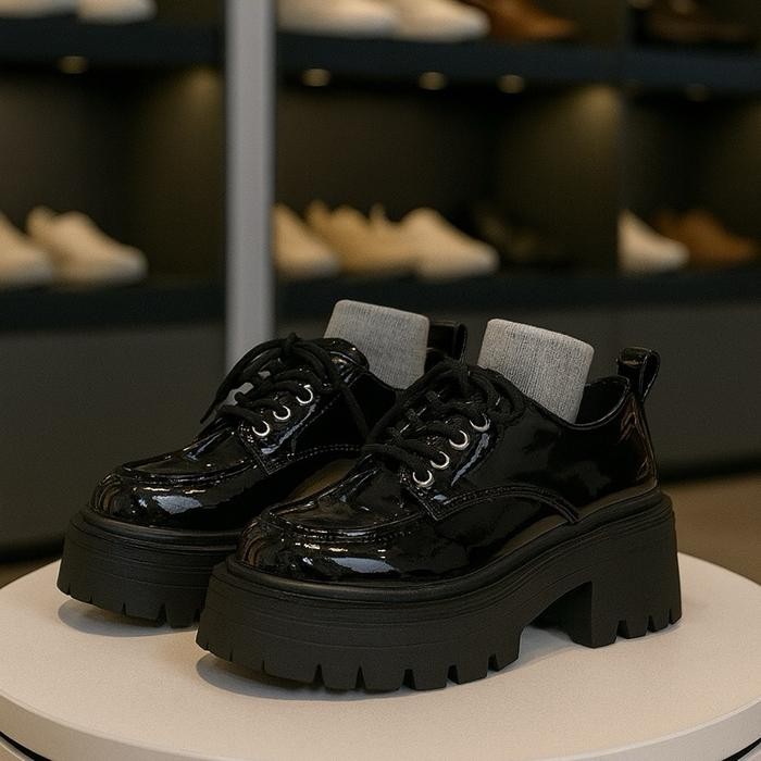 Adorableprojects- Lexa Sepatu Docmart Wanita Korea Import Bertali Hitam Polos Nyaman Ringan