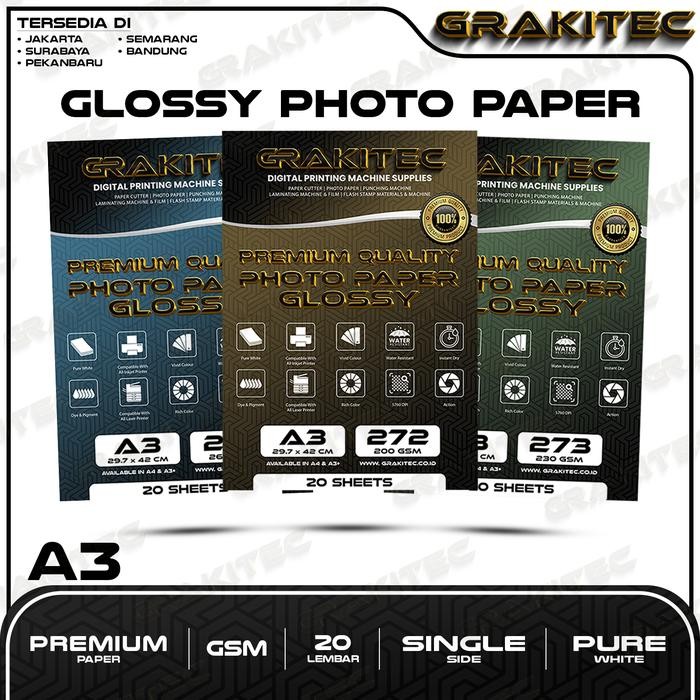 

Pilihan- Grakitec Kertas Foto Glossy A3 / A3+ Premium Photo Glossy Paper 260, 230, 200