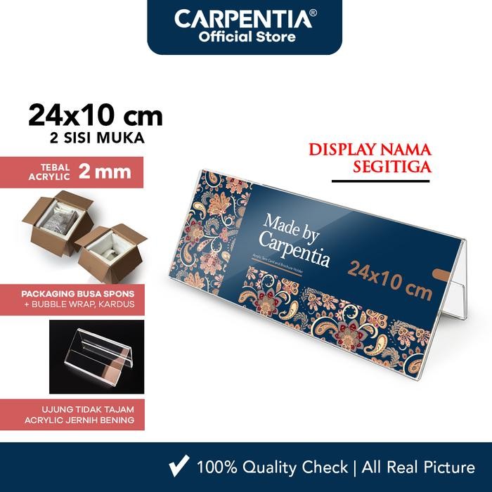 

Carpentia Papan Nama Acrylic Name Label - 24x10 cm - [Display Nama Harga Price Tag Segitiga Akrilik