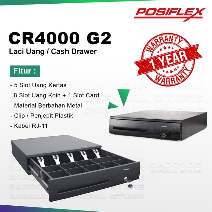 

LACI UANG KASIR POSIFLEX CR4000 METAL CASH DRAWER 5 BILL 8 COIN RJ11