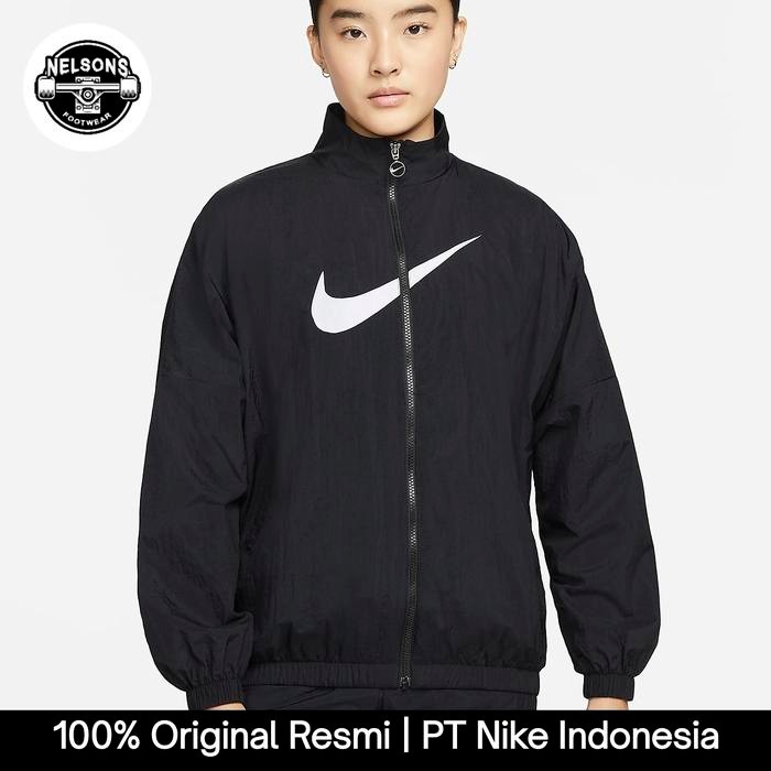 ORIGINAL NIKE SPORTSWEAR ESSENTIAL WOVEN JACKET ORIGINAL WOMENS - BLACK/WHITE READY STOCK