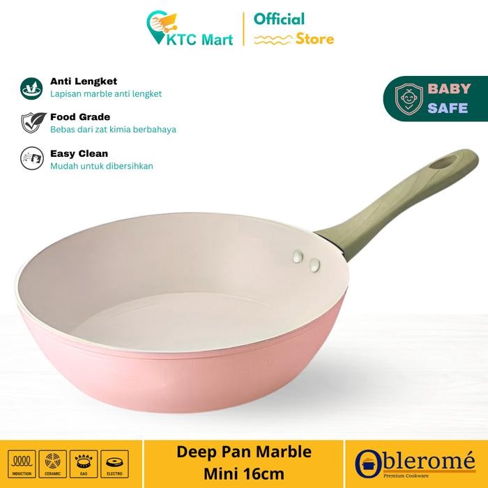 OBLEROME Deep Pan Marble Granite Mini 16Cm Wajan Granite Anti Lengket Wok Pan Granite Premium