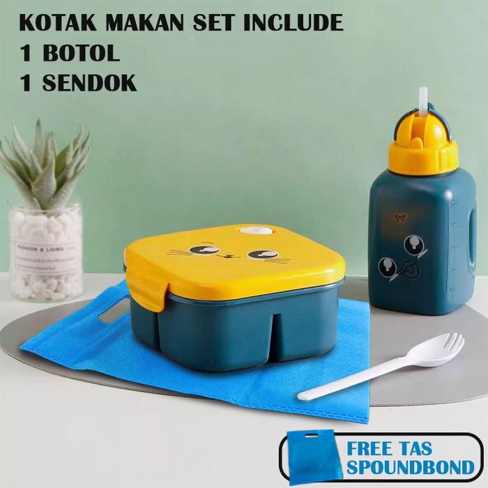 Kotak Makan Set Botol Minum Free Tas Spounbond Kotak Makan Bekal Sekolah Anak Karakter Lucu Terbaru