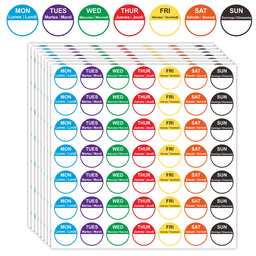 

5 Sheets Day Of The Week Stickers Food Labeling Date Dot Stickers For Restaurant Food Container Shop