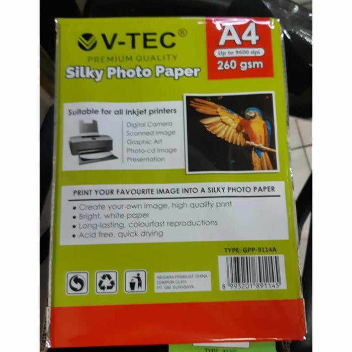 

Silky Photo Paper / Kertas Foto Silky V-Tec 260 gr A4 (RCPP-9114A)
