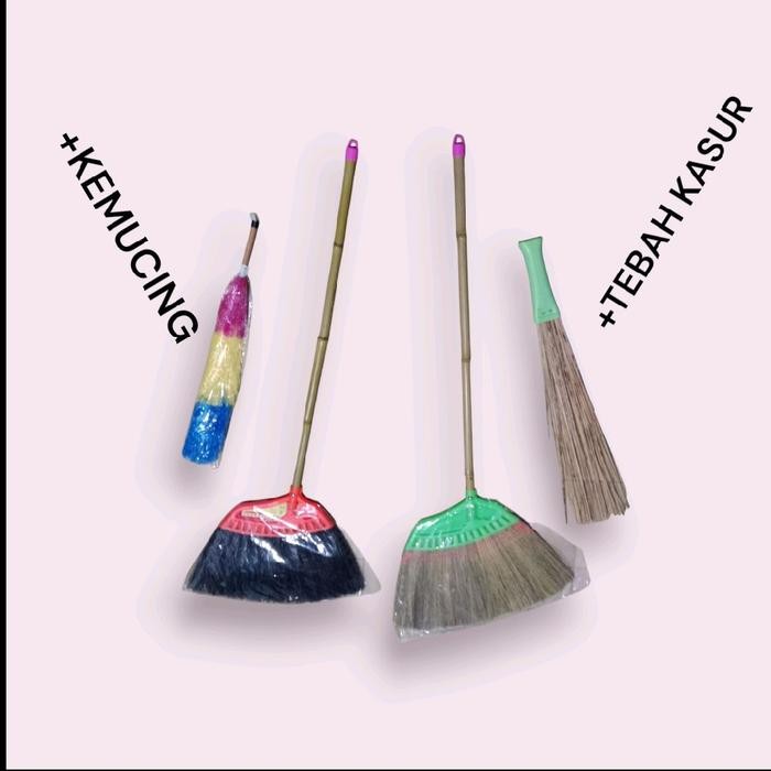 ASLI SAPU LANTAI SATU PAKET:SAPU RAYUNG 3 JAHITAN & SAPU IJUK TANGKAI BAMBU CENDANI.BONUS