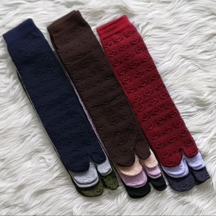 Pilihan- 1 Lusin / 12 Pasang Kaos Kaki Jempol Nilon Emboss Motif Hati Timbul Wanita Muslimah