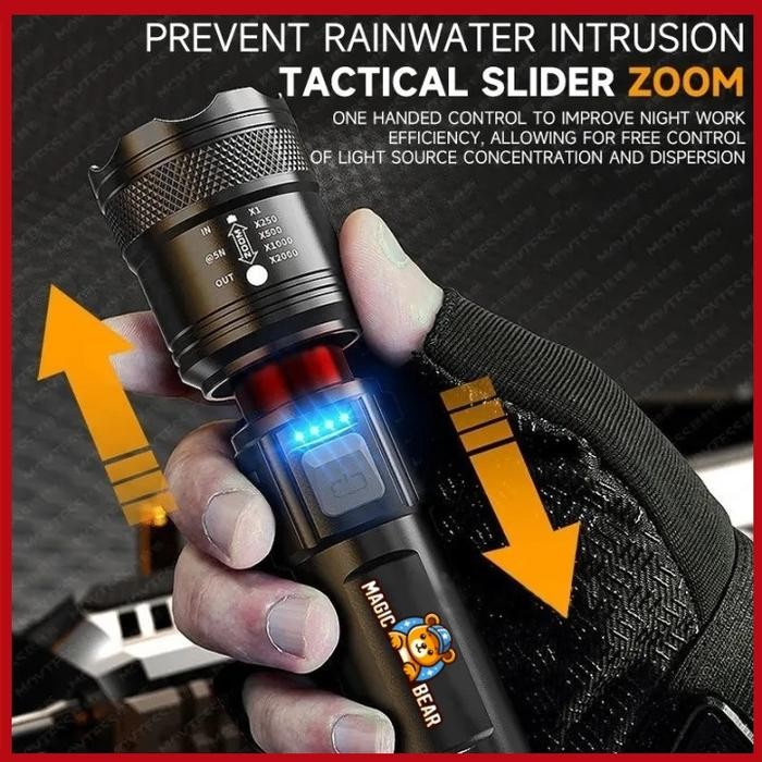 Decathlon Hike - 100% A Senter Super Terang, Senter Taktis Terang, Zoom Tahan Air 10000 Lumen Senter