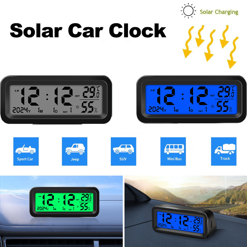 TERBARU Solar Car Digital Clock Date Thermometer DisplayTime LCD Luminous Display Car Accessories fo