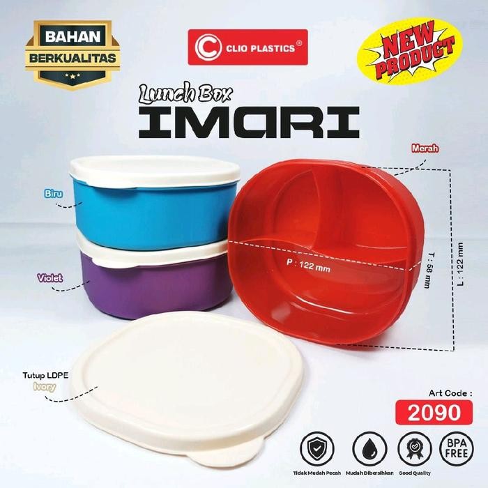Paket 1-3 Pcs Lunch box Imari 3 Sekat Clio Plastik-Tempat Makan-Kotak Bekal Saouvenir ulang Tahun