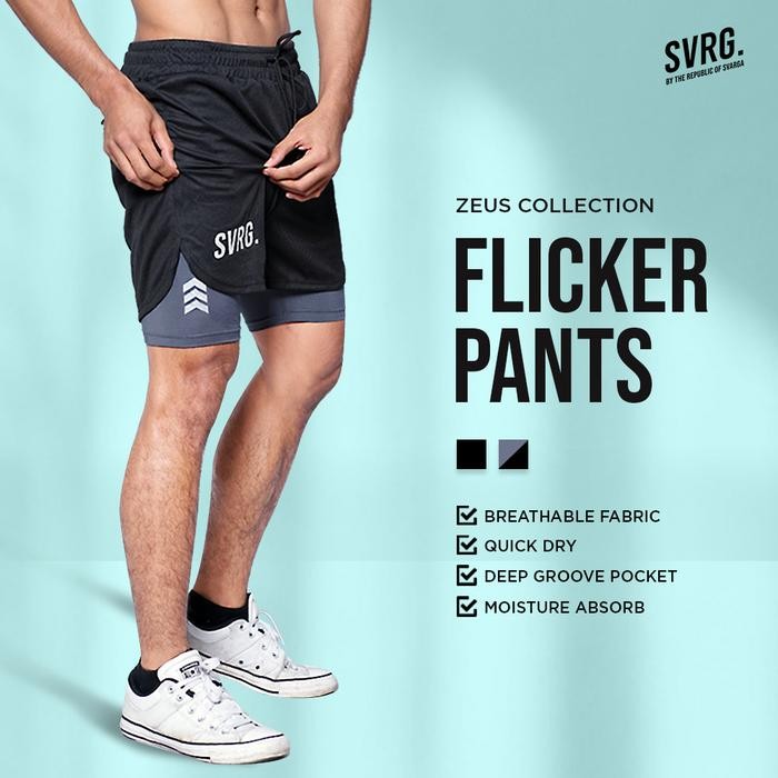 ORIGINAL SVRG. Flicker Short Pants - Celana Pendek Manset Pria 2 in 1 Running Compression Pants