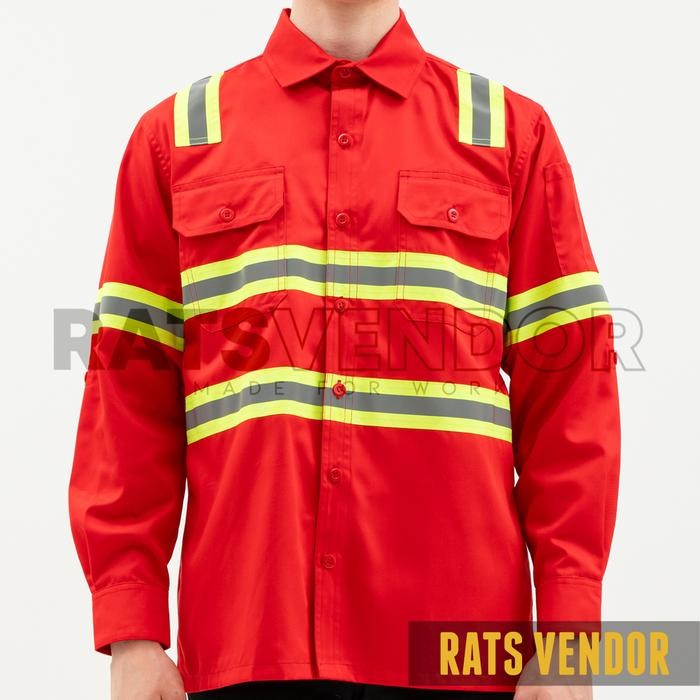 Ratsvendor Kemeja Safety K3 / Wearpack Proyek Tambang / Baju Kerja HSE Warna Merah