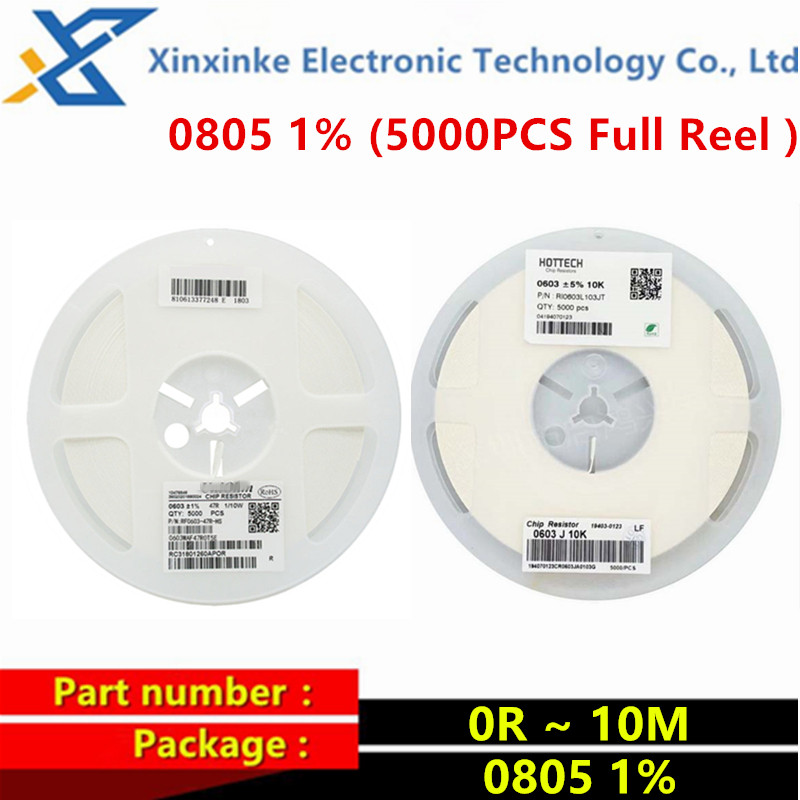 IMPORT 5000PCS SMD Chip Resistor 0805 1% 1/4W 0R ~ 10M 1K 4.7K 10K 47K 100K 0 10 100 330 470 ohm 0