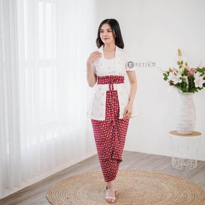 BUTIK27 - Amanda Set Kutubaru Putih Jumputan