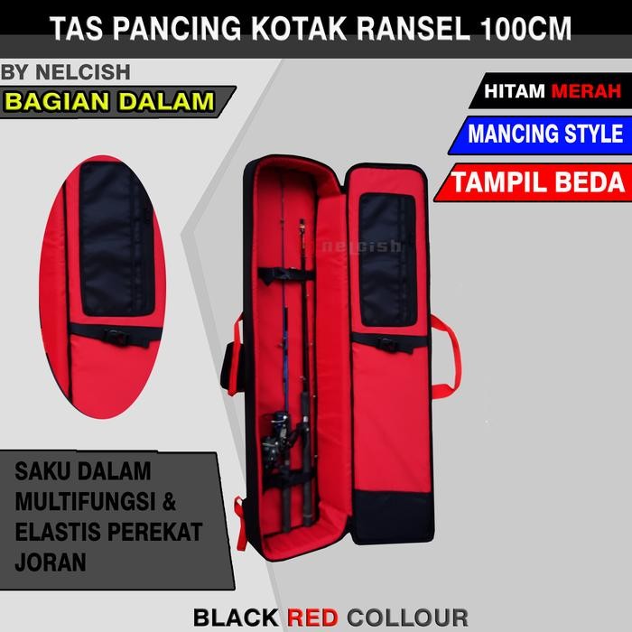 Tas Joran Pancing Hard Ransel 100CM Bag Cover Aksesories Mancing Hitam Merah by NELCISH
