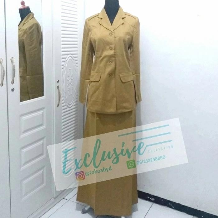 SIAPKIRIM Seragam PNS Wanita PDH Khaki Muda Setelan Blazer Rok A READY STOCK