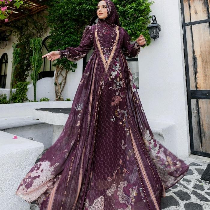 k4un- Gamis Safeera Series Alya Syari Full Ceruty Digital Printing Muslim Wanita