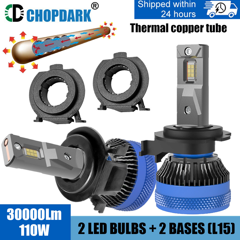 LED H7 30000Lm 110W 6500k Car Headlights and Base Adapter Retainer