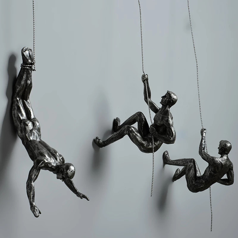 Creative Industrial Style Climbing Man Resin Iron Wire Wall Hanging Decoration Sculpture Figures Ret