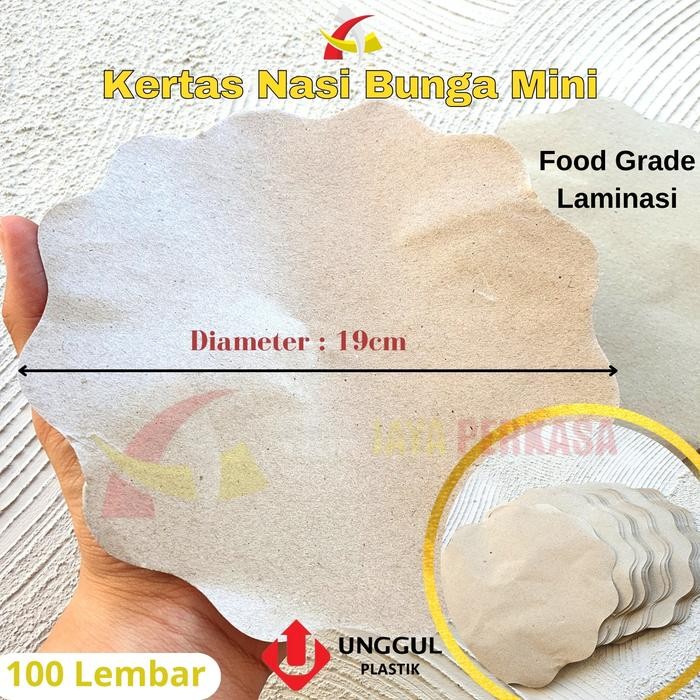Kertas Nasi Coklat Bunga Bulat Mini Diameter 19cm Elang Mas Biru Alas Piring Lidi Bambu Rotan