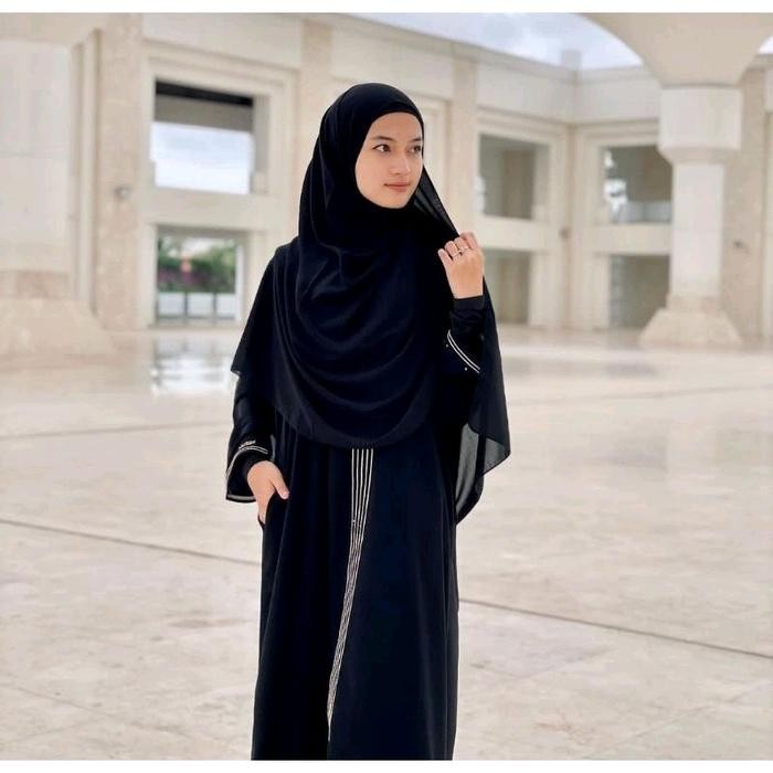 KirimCpT- Abaya Bordir Piramid Gamis Polos Hitam Muslim Turki Arab Wanita Lembut Umroh Maxi