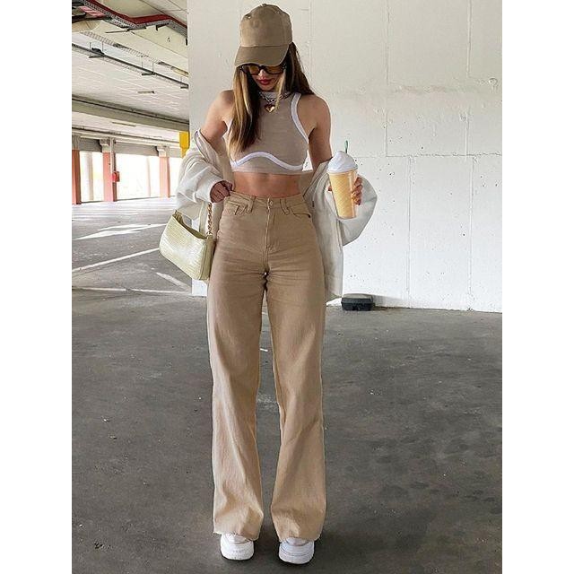 ypa5- High Waist Kulot Jeans Jumbo Wanita Cream Dan Chocolate Size 27-42 Bawahan Panjang