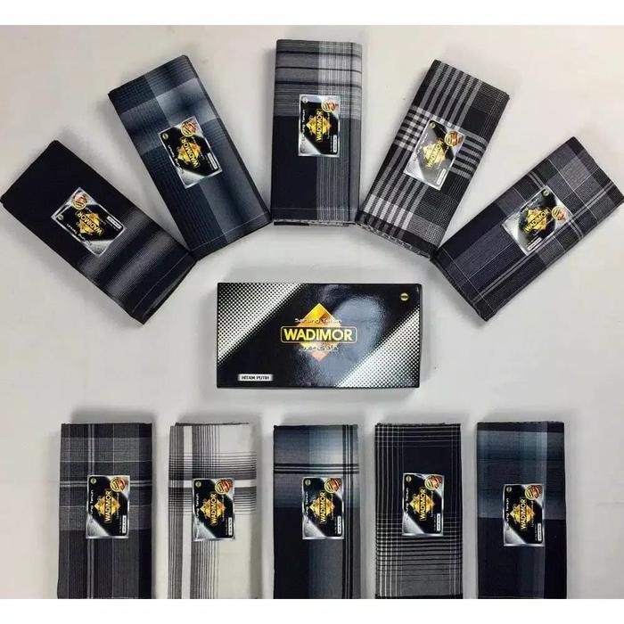 DISKON Sarung Wadimor Hitam Putih Motif Muslim Tenun Katun Kotak Kain Santri