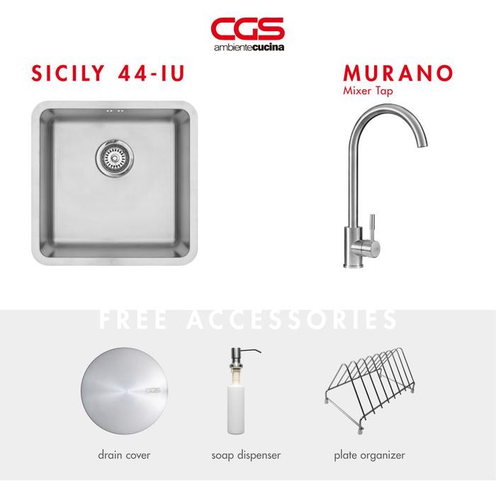 Kitchen Sink Bak Cuci Piring Dapur Stainless Steel 1 Lubang CGS SICILY 44-IU Sink - Paket Kitchen