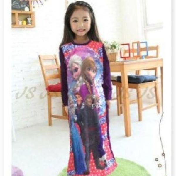 GAMIS ANAK PEREMPUAN DRESS PANJANG KARAKTER FROZEN + JILBAB