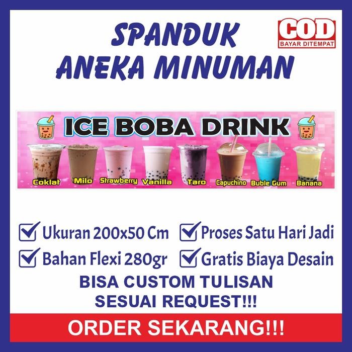 ASLI Spanduk Sepanduk Banner Bener Backdrop Plang Usaha Minum Minuman Aneka Varian Rasa Ice Es Boba