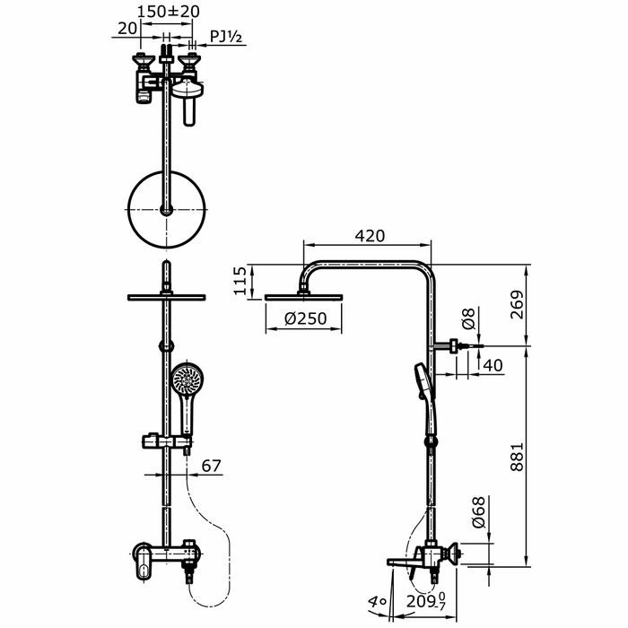 Shower Tiang Set Toto TX 493 SRS / Shower Column Set Toto TX493SRS
