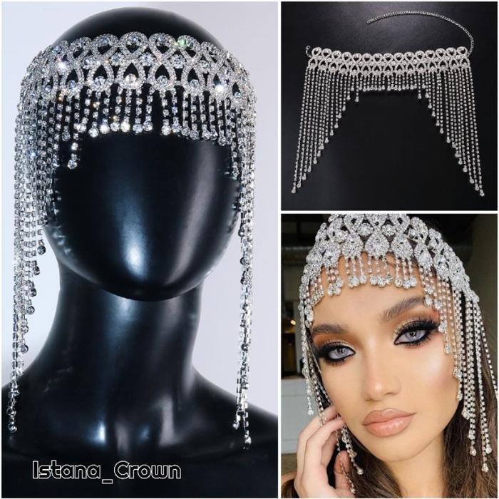 Priyanka Headpiece - Hairpiece Cleopatra - Aksesoris Kepala Rantai Silver Gold - gold