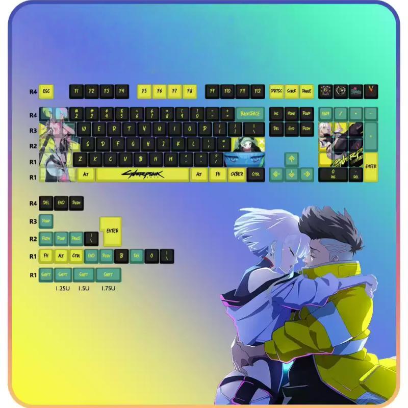 Anime Keycaps Cyberpunk Theme 124-Key Mechanical Keyboard Cherry Profil PBT Custom Keycaps Side