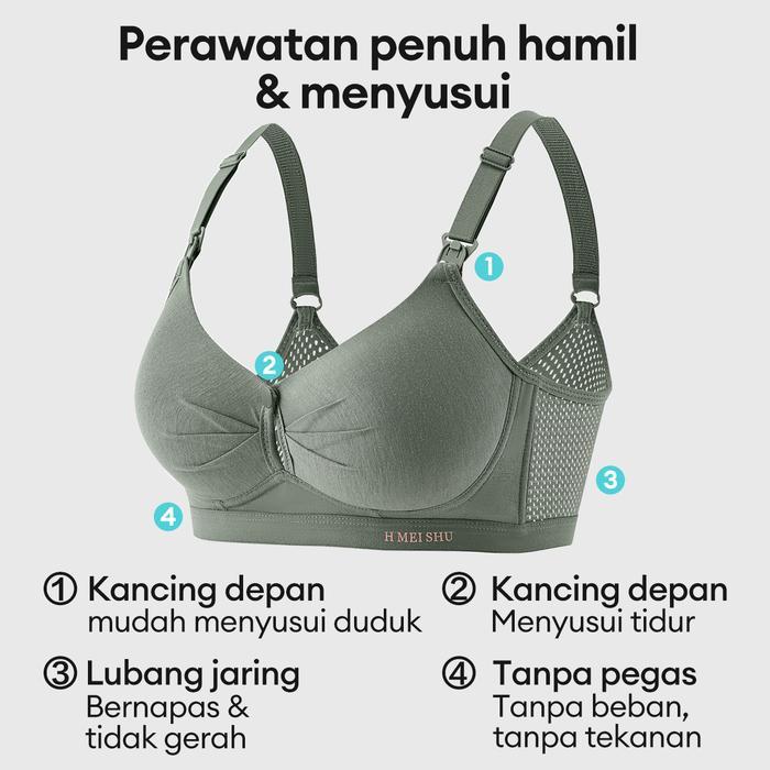 Bra Menyusui Tanpa Kawat Dengan Tali Bahu Bergesper Bukaan Depan Kain Jala Yang Bernapas Katun