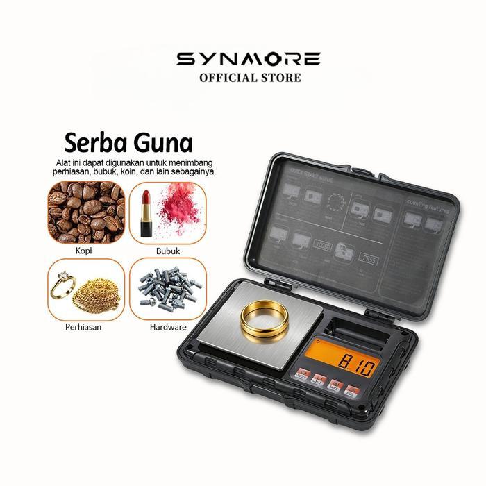 Synmore Timbangan Emas Dual Range 500G/0.01G & 50G/0.001G Perhiasan Berlian Logam Mulia Mini Saku