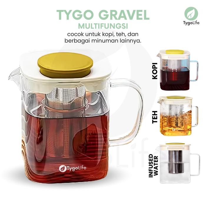 

TYGO GRAVEL COFFEE & TEA FILTER GLASS 850ML UNTUK COLD BREW, TEH, INFUSED WATER, KOMBUCHA GELAS