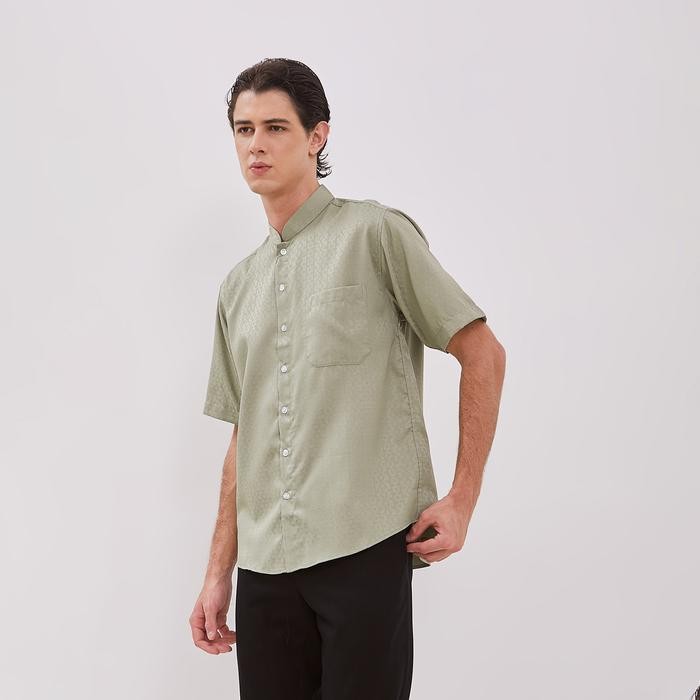 Odza Baju Koko Congsam Jumbo Pria Lengan Pendek Cheongsam Kerah Mandarin Imlek Emran