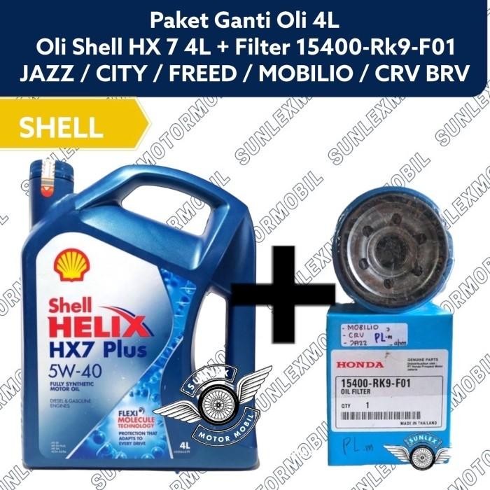 PAKET GANTI OLI 4L SHELL HX7 5W40 + FILTER OLI RK9 MOBILIO FREED CITY